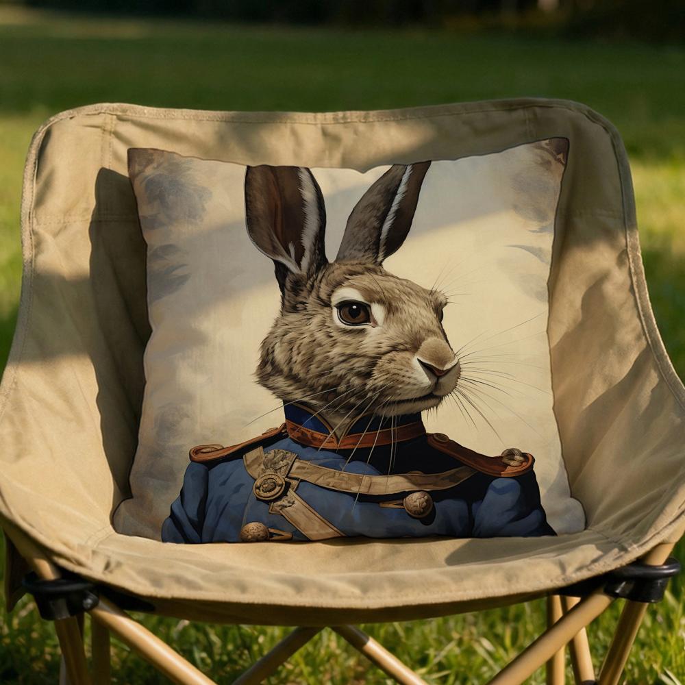 Retro Rabbit Portrait Cushion Cover Soft Reversible Durable Pillow Cover MultiScene Use for Home Car Daily Comfort