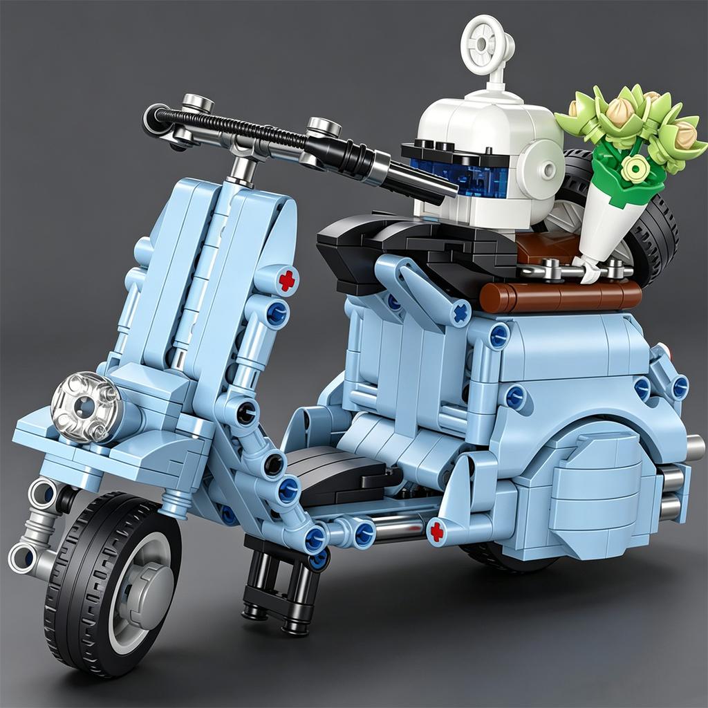 NEW Figurine City Series Seaside Ride: Overseas Chinese Homeland Motorcycle Building Blocks, Mini Scooter, Motorcycle Model, Toy
