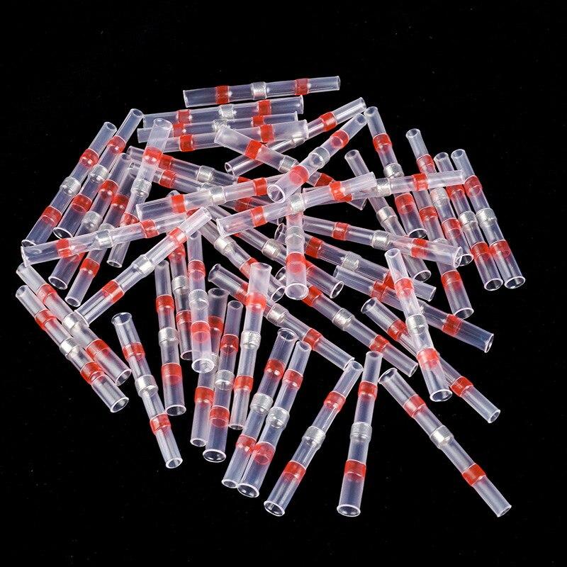 100pcs Heat Shrink Wire Connectors Red Heat Shrink AWG 22 To 18 Butt Electrical Connectors Tinned Solder Sealed Terminals