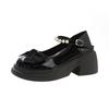 French fashion Mary Jane small leather shoes women's spring new thick-soled heightening bow with skirt thick heel high heel single shoes
