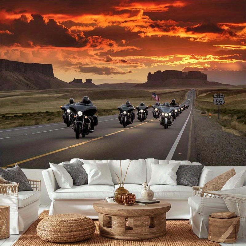 One party banner, motorcycle rider sunset road background decoration background photoDJH