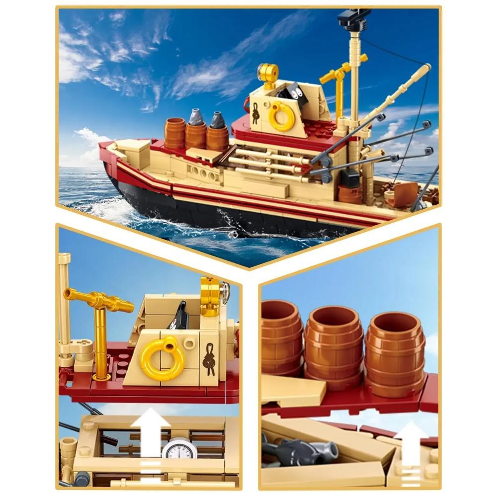 592PCS Haiangeln Schiff Bausteine Weißer Hai Modell mit Minifiguren Kreatives DIY Spielzeug Geburtstagsgeschenk für Kinder Erwachsene