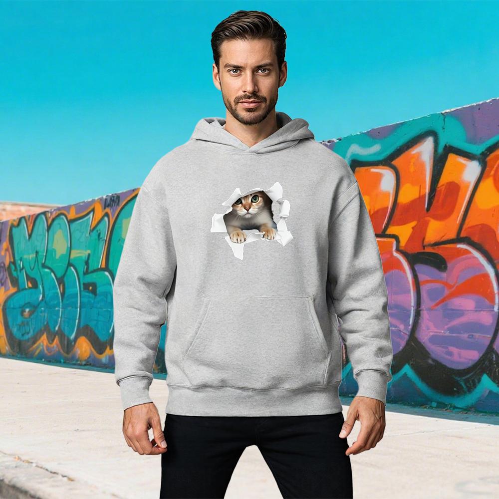 

Men s Autumn and Winter Fashionable Casual Pullover Loose Cartoon Cat Graphic Printed Long Sleeved Hoodies Round Neck Sweatshirt 3XL