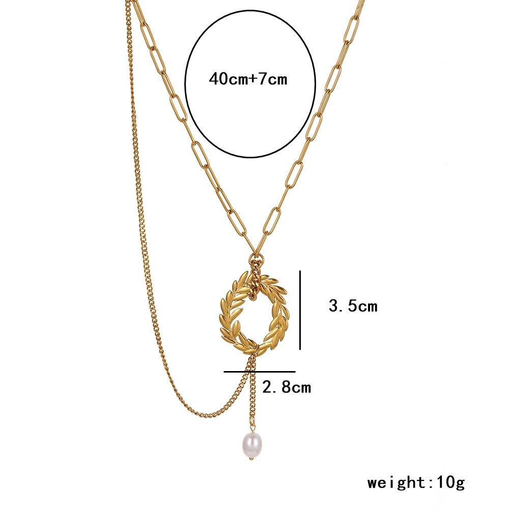 Tempusort Stainless Steel Leaf Necklace for Women Luxury 18K Gold Plated Pearl Pendant Maple Leaf Choker Chain