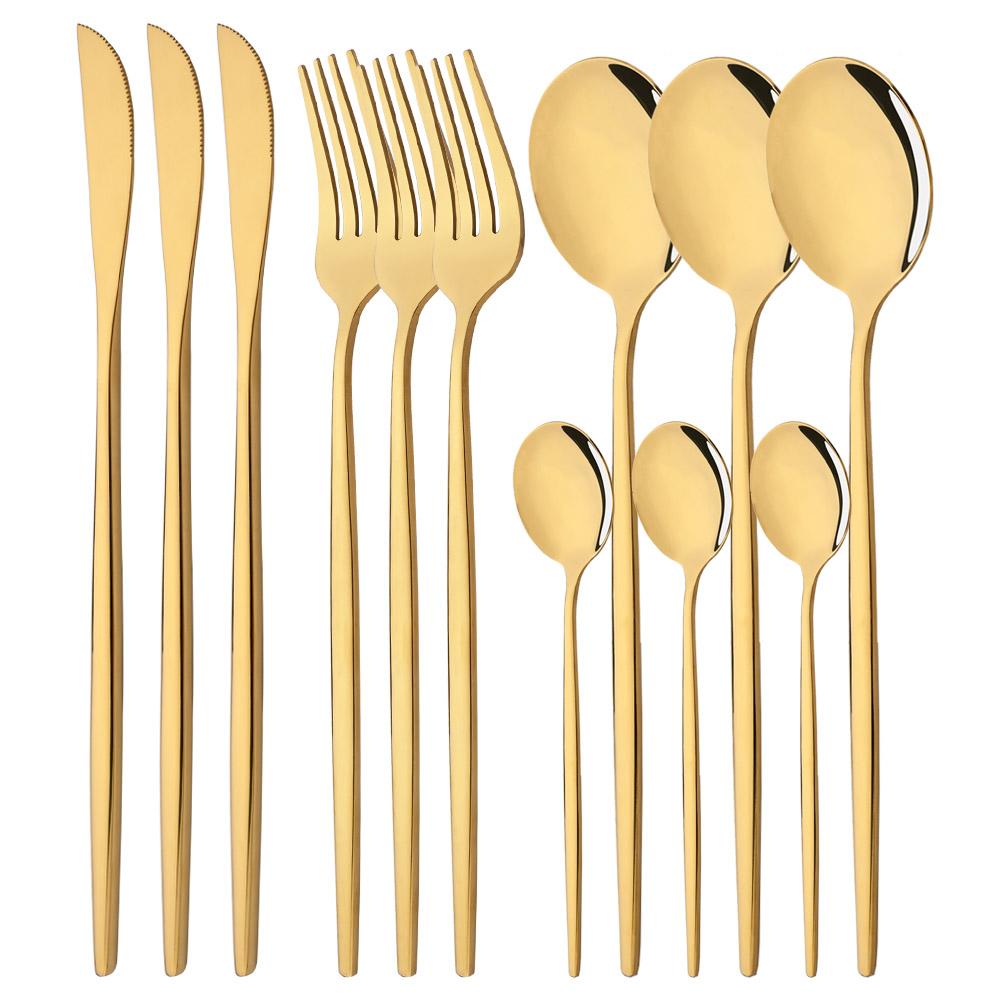 12Pcs Mirror Silver Tableware Set Stainless Steel Cutlery Western Dinner Knife Fork Spoon Dinnerware Teaspoons Kitchen