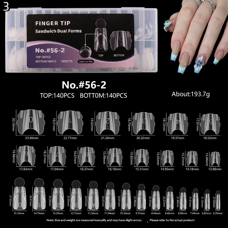140 Piezas Sandwich para Uñas Dobles Formas Rápidas para Extensiones de Uñas Con Escala Modelo Armadura de Cristal Puntas de Cobertura Total Herramienta de Manicura