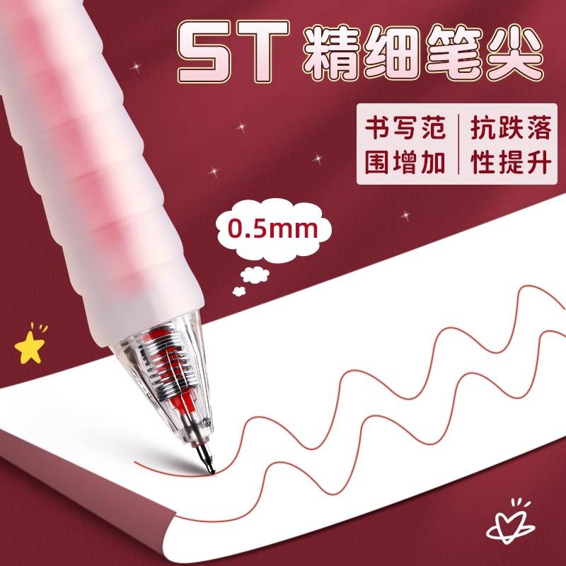M&G Push-type Gel Pen 0.5 mm Red, quick-drying ink, soft gel grip, suitable for school and office stationery.