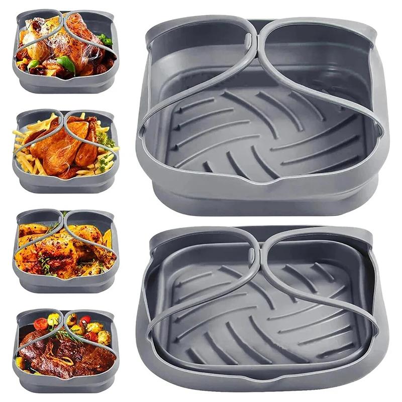 20 cm Heißluftfritteuse Silikonkorb Tablett Topf mit Griff 8 Zoll Quadratische Heißluftfritteuse Backform Einlage Faltbares Küchenkochzubehör