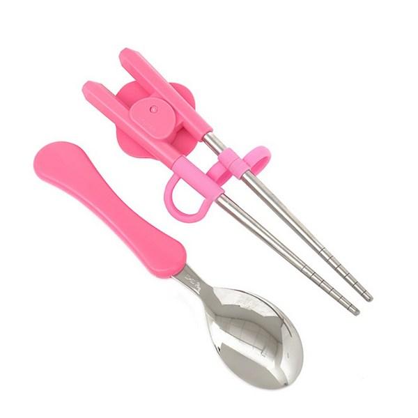 Secret Jouju Infant Special Correction Spoon + Head + Chopsticks + Case Set PN312, Pink, 1 Set, Korean Popular Tableware