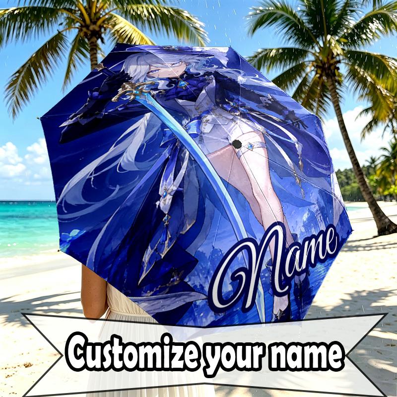 Custom Name Personalized Genshin Impact Print Umbrella, Auto Open Close, 8‑Rib Sturdy Frame, Commute Camping Hiking Use, Birthday Gift