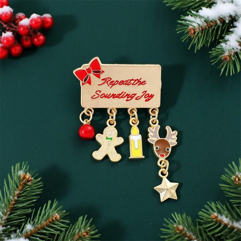 

Fashion Christmas Brooch For Women Men Santa Claus Snowman Wreath Elk Metal Tassel Lapel Pins Badges New Year Party Gift A1