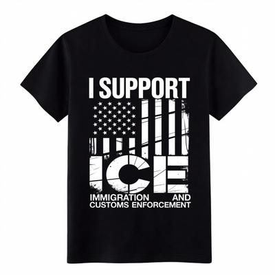 I Support ICE Graphic T-Shirt Unisex USA Flag Patriotic Distressed Casual Tee
