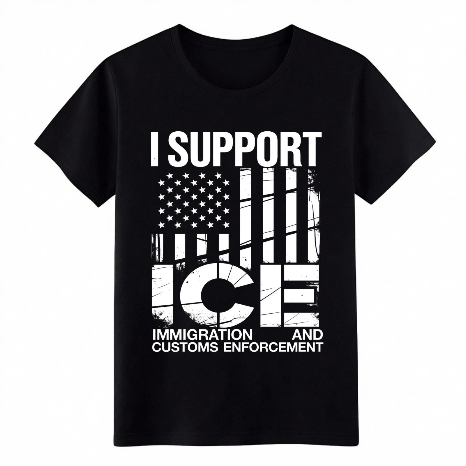 

I Support ICE Graphic T-Shirt Unisex USA Flag Patriotic Distressed Casual Tee 4XL