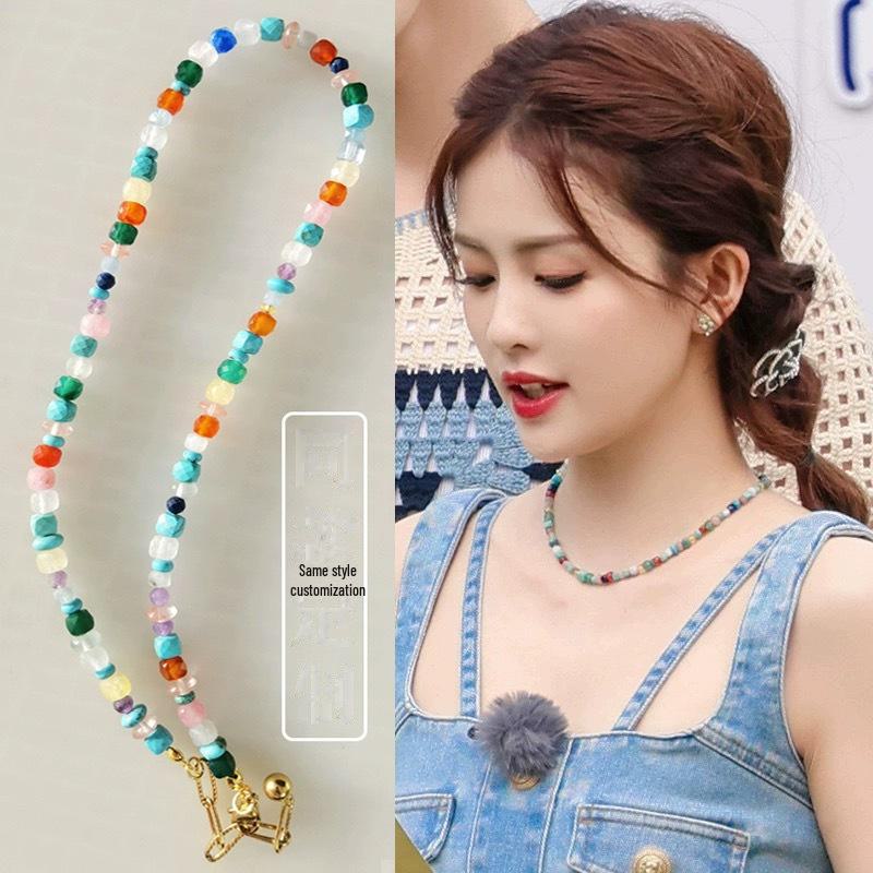 Handmade High-End Beaded Necklace: Versatile, No-Fade Natural Stone Design for Women