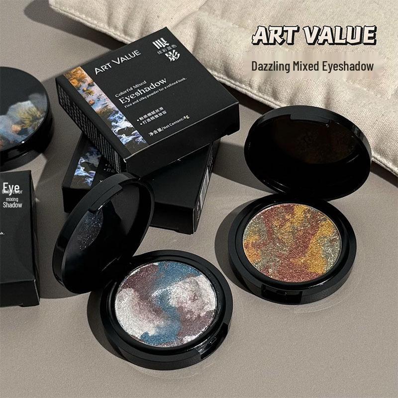 Art Value Vibrant Shimmer Eyeshadow: Explosive, Shimmery, Potato-Mash Texture, Five-Flower Pork Hue, Single Color for Full Eye Makeup.