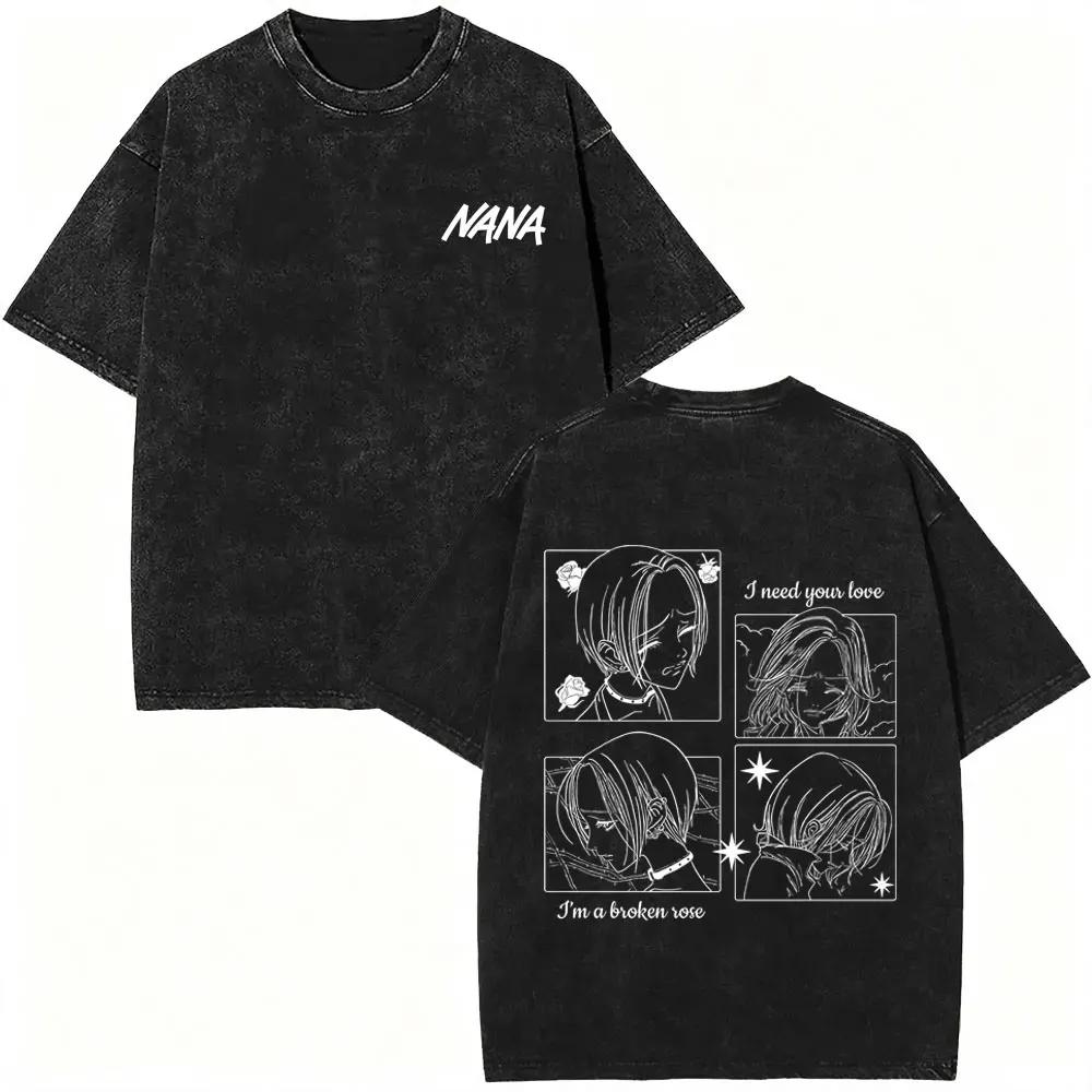 Washed Vintage Anime Black Stones Oosaki Nana Honjo Ren Graphic T-shirt Manga Y2k Oversized T Shirt Streetwear Unisex