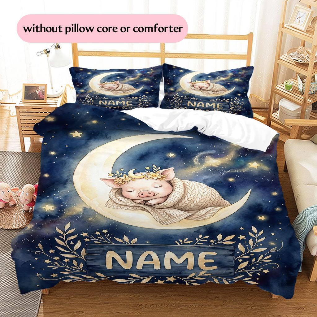 Custom Name,Moon Animal Pattern Bedding Home Decoration Birthday Gift ( 1 duvet cover + 2 pillowcase, without core),fan merchandise.