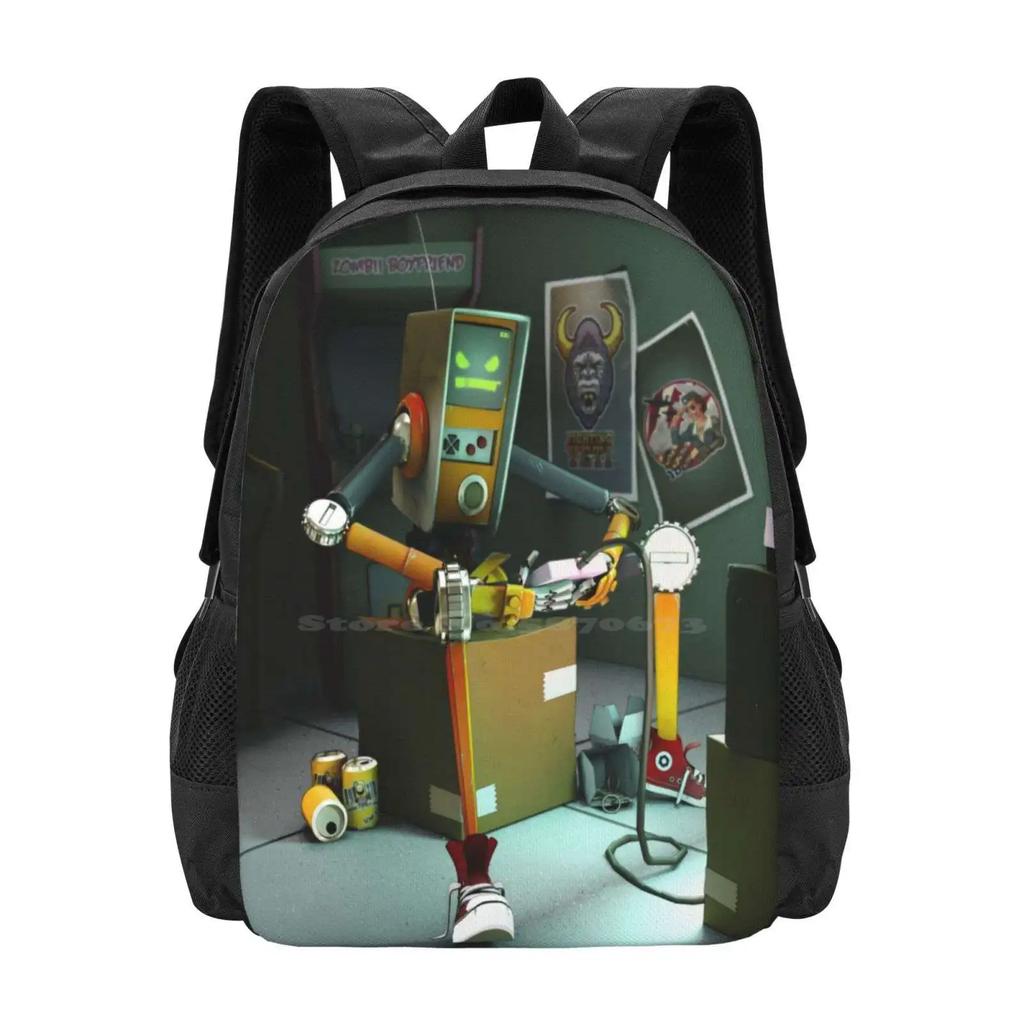 Gordon The Gamer Robot Teen College Student Backpack Pattern Design Bags Robot Droid 3d Maya Vector Arcade Gamer Video Games