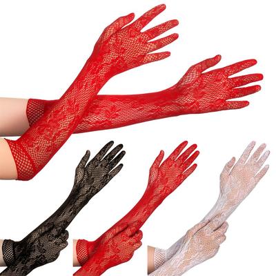 Dámské síťované květinové dlouhé vánoční halloweenské rukavice maškarní gotické punkové palčáky krajkové rukavice