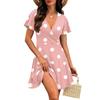 Robe d'été décontractée pour femme, col en V, manches courtes, imprimé à pois, style portefeuille, longueur au-dessus du genou