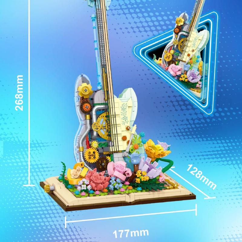 950pcs Cyberpunk Electric Guitar Building Blocks Children's Assembly Building Block Toys No Box