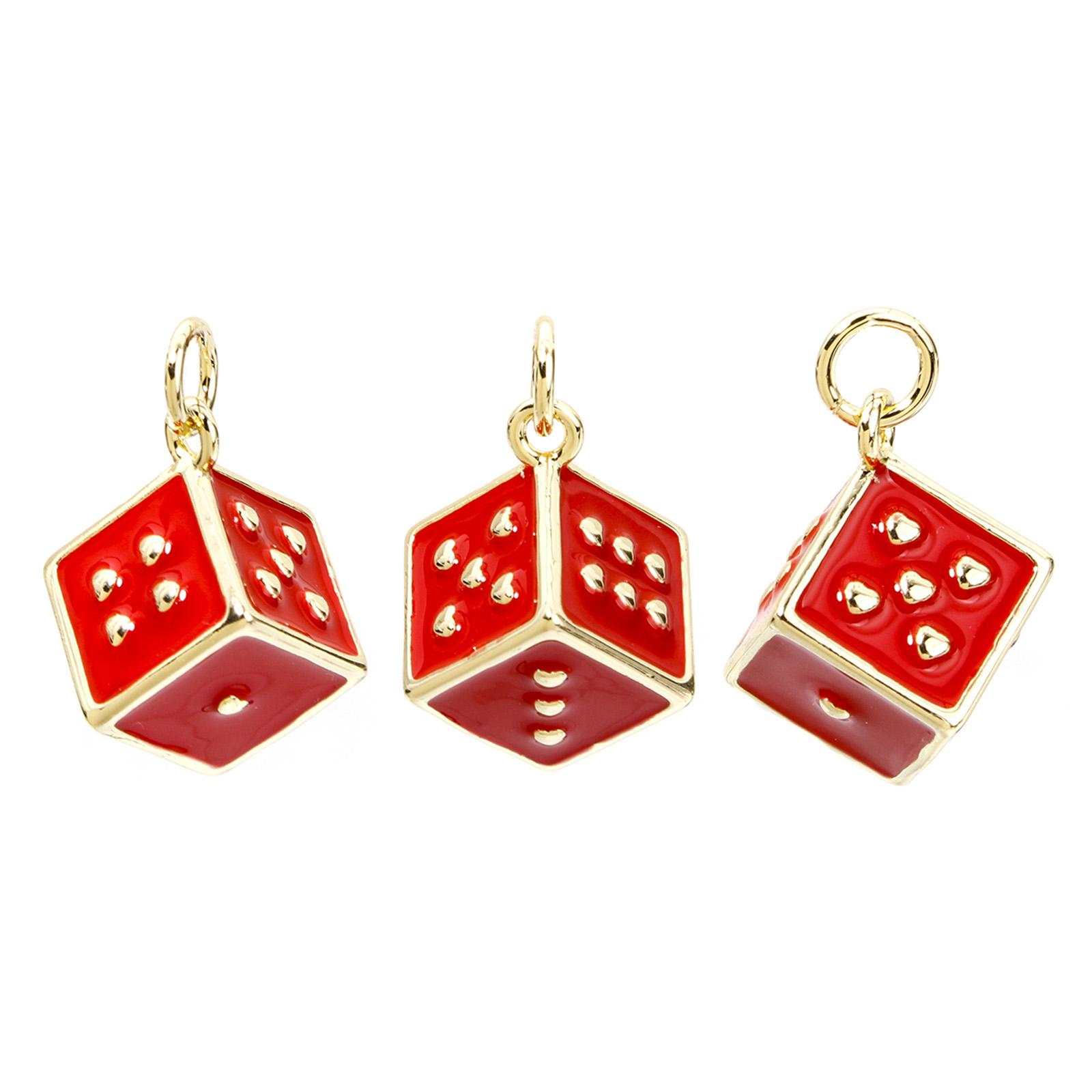 

1pc Multicolor Dice Enamel Brass Charms 18K Gold Plated 3D Dice-Shaped Pendant with Circle DIY Earrings Necklace 20mm x 12mm