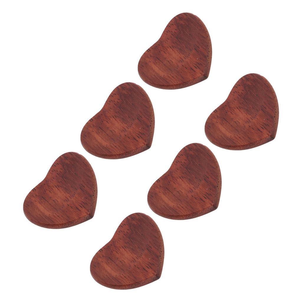 6PCS Guitar Pick Wooden Heart Shaped Burr Free Smooth Surface Guitar Accessories for Guitarist