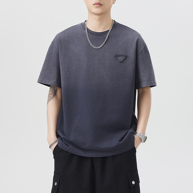 Summer Heavy 300g Gradient Wash Cotton Sleeve T-shirt Men's National Japanese Casual