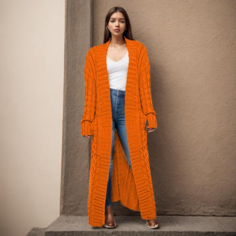 New Loose Knitted Cardigan with Pockets, Long Twisted Sweater and Thick Coat for Women In Autumn and Winter