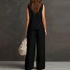 Women’s Two Piece Sleeveless Vest and Wide Leg Pants Set Button Front Relaxed Fit Lightweight Fabric for Daily Wear Office Travel