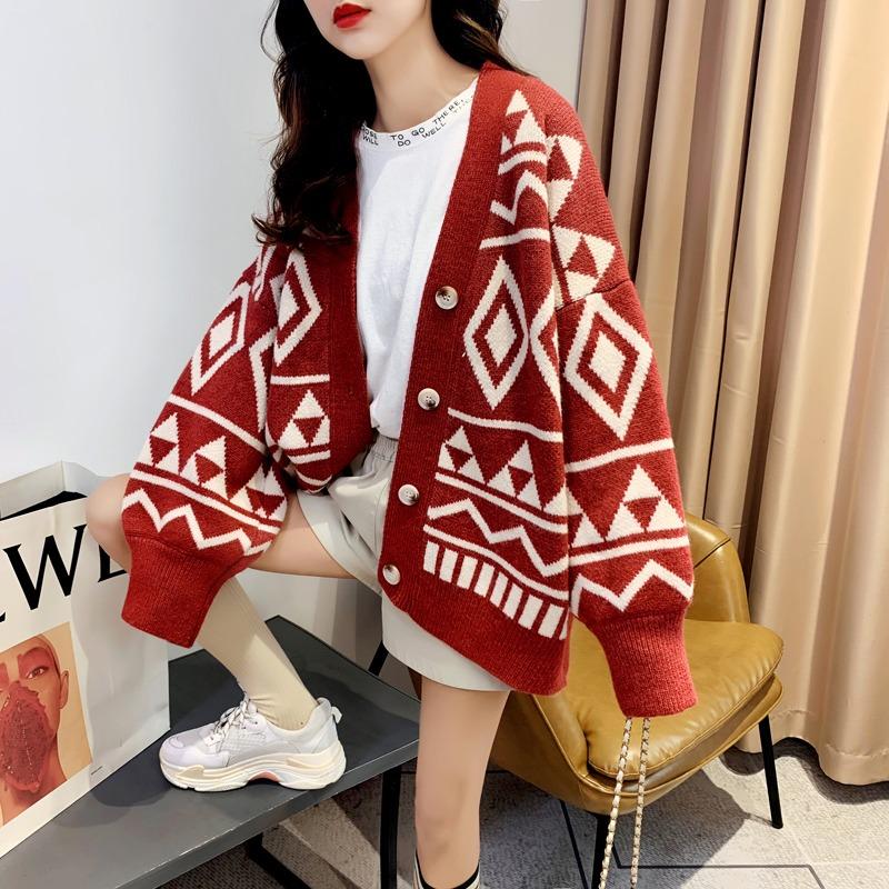 V Neck Knitted Cardigan Sweater Jacket Women's Spring Autumn Winter Long Sleeve Thickened Loose Outer Wear Coats Office Casual Simple Clothing