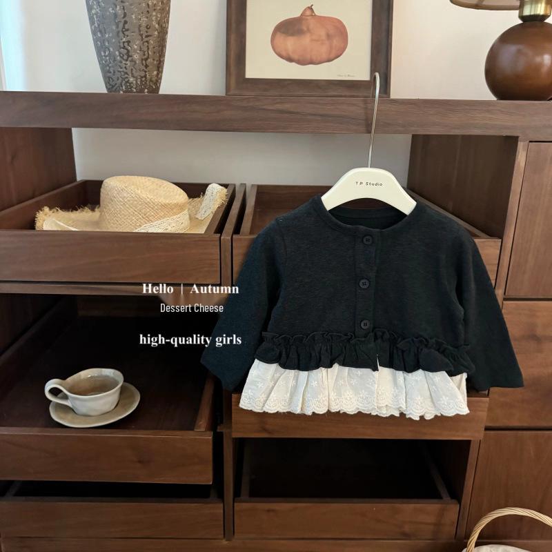 Girls' 2025 Korean-Style Lace Cardigan & Flared Pants Set - Autumn Fashion