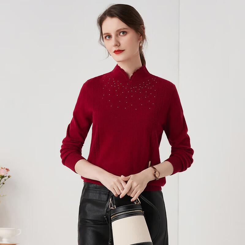Zhaojun Women's Elegant Rhinestone Stand Collar Cashmere Pullover