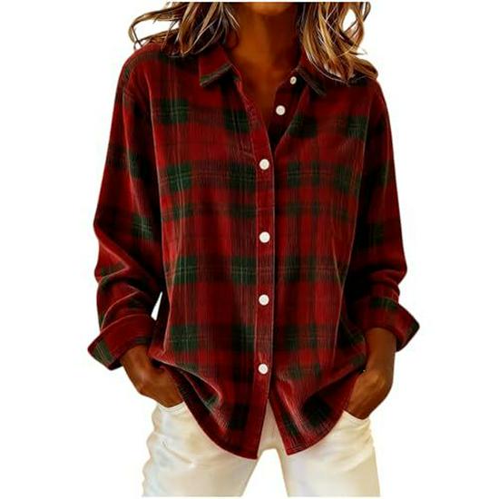 2025 Summer Women's Unique Plaid Print Long-Sleeved Shirt