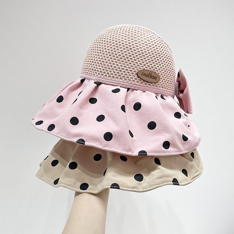 Sommer Damen Hut Sonnenschutz Sonnencreme Hut mit breiter Krempe Fischerhut Schleife Wellenpunkt Sonnenhut