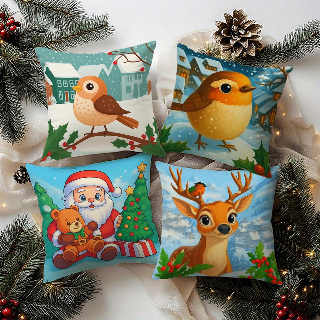 Christmas Cute Animal Pattern Cushion Cover Suitable for Sofa Bedroom Car Pillow Cover