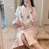 Women's Vintage Velvet Stand Collar Frog Button Robe Pajama Set