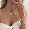 SHIXIN Trendy Colorful Crystal Long Y-Shaped Necklace Metal Flower Bracelet Collarbone Chain Summer Party Bohemian Jewelry Set