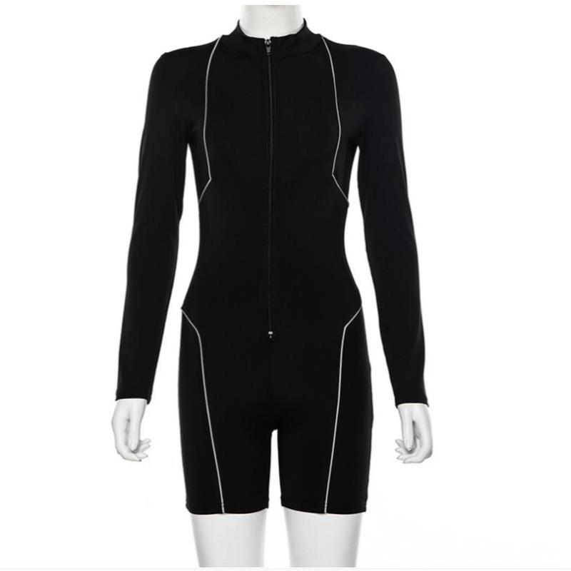 

Модный новый повседневный комбинезон с длинным рукавом и молнией для женщин, элегантный облегающий однотонный женский комбинезон, простой спортивный костюм для йоги 25830 S чёрный