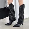 Eilyken  New Thin Low Heels Pointed Toe Women Long Knee High Boots Black Winter Shoes Female Booties  Mujer