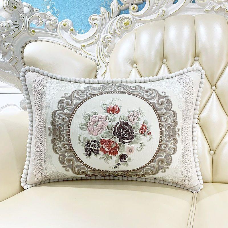 European Style Sofa Cushion Exquisite Jacquard Embroidered Pillow Detachable Washable Lace Zipper Jacket Household Waist Protection Square Backrest