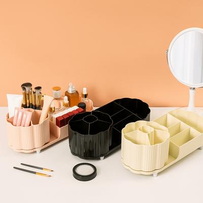 Plastic Cosmetic Storage Box Large Capacity Anti-slip Makeup Brushes Holder 360° Rotating Space Saving Pen Holder Desktop