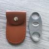 Portable Double-Blade Stainless Steel Cigar Cutter with Brushed Finish