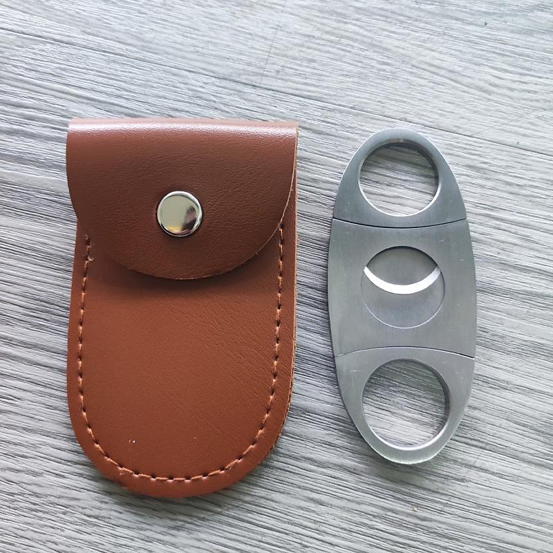 Portable Double-Blade Stainless Steel Cigar Cutter with Brushed Finish