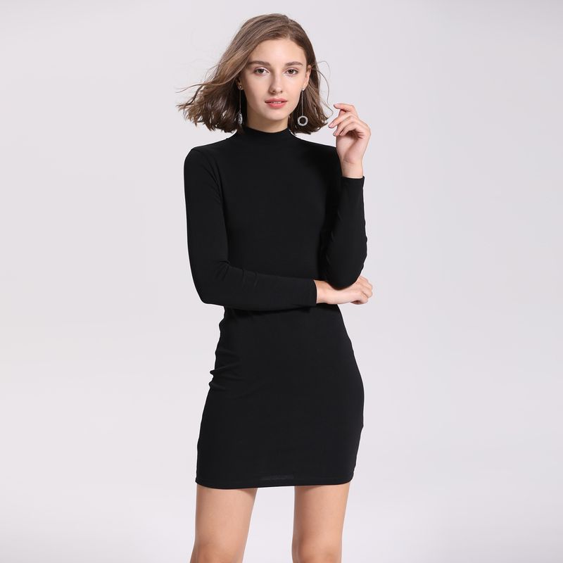 Fashion Elegant Half Turtleneck Knitting Pure Cotton Long Sleeves Dress Female 2025 Early Autumn New Arrival Silm Slimming Base Skirt