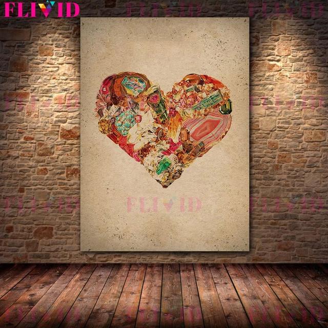 

Анатомия человека и камень, винтажная настенная живопись маслом, Алмазное сердце и череп, винтажный художественный постер 21cm×30cm NoFrame