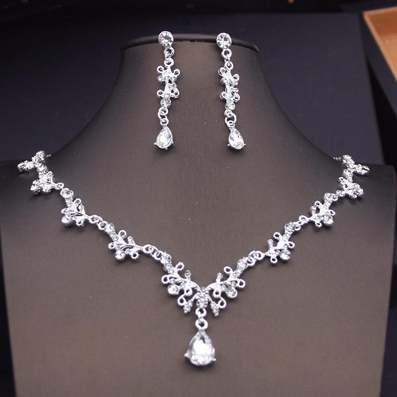 Green Crown Bridal Jewelry Sets for Women Choker Necklace Sets With Tiaras Wedding Dress Prom Bride Jewelry Accessories