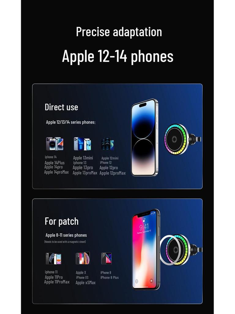 Magnetic Wireless Fast Charger & Ambient Light Phone Holder for Car