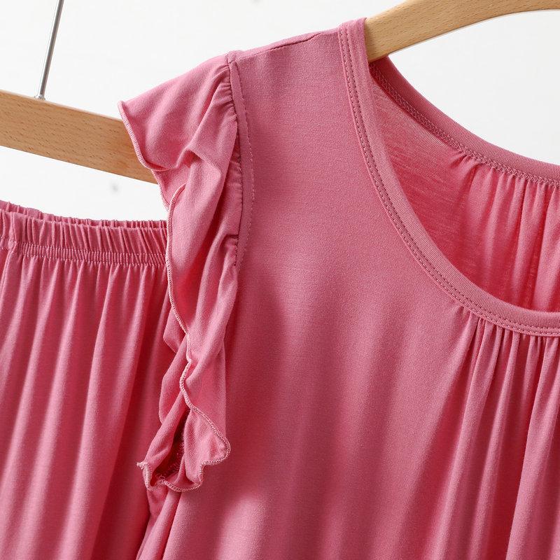 Women's Modal Lace Pajama Set - Ruffle Edge Vest & Shorts, Loose Fit, Lightweight Summer Two-Piece Homewear