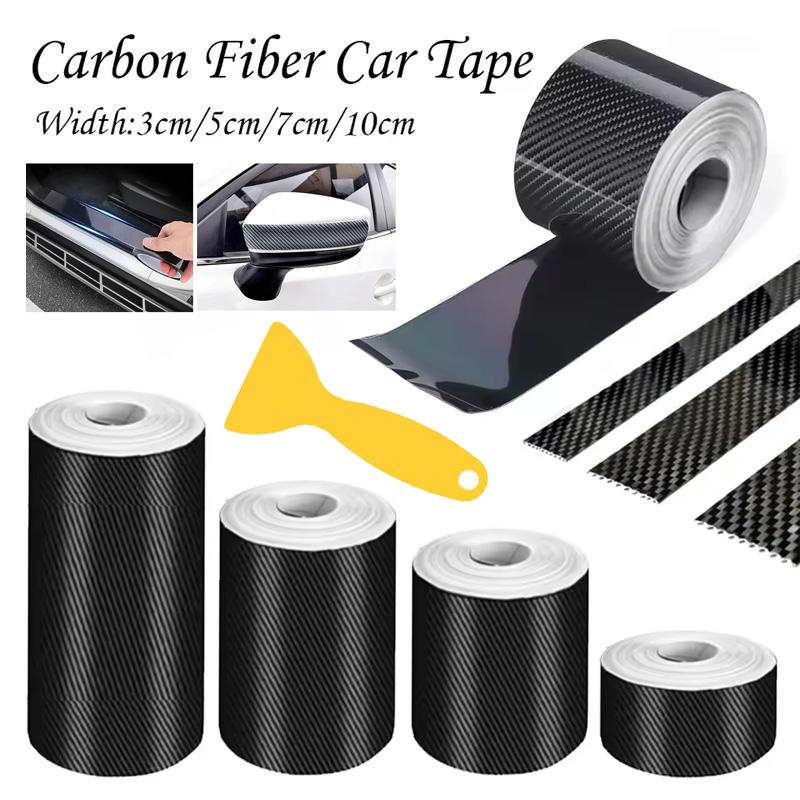 Carbon Fibre Vinyl Wrap Sticker Self-Adhesive Car Door Sill Protector with Scraper Anti Scratch Protective Film for Car Body